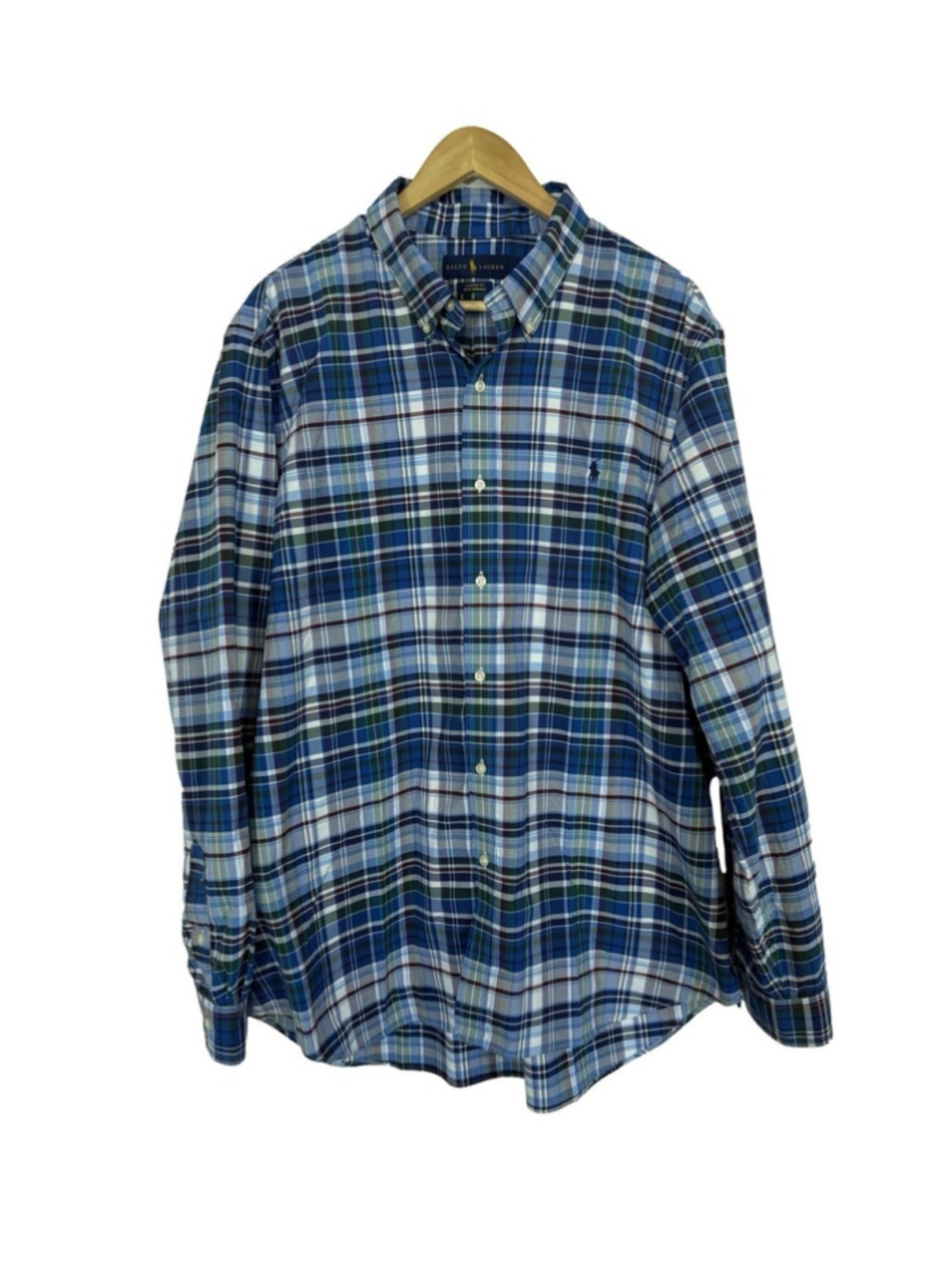 Ralph Lauren Classic Fit Performance Shirt Mens 2XL Blue Plaid Preppy Classic